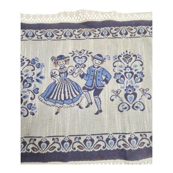Austria made old world table runner blue and cream couple dancers - Picture 3 of 14